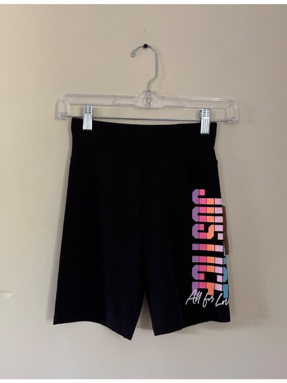 NWT Justice Girls Medium (10) Black Bike Shorts Justice Lettering Pull On